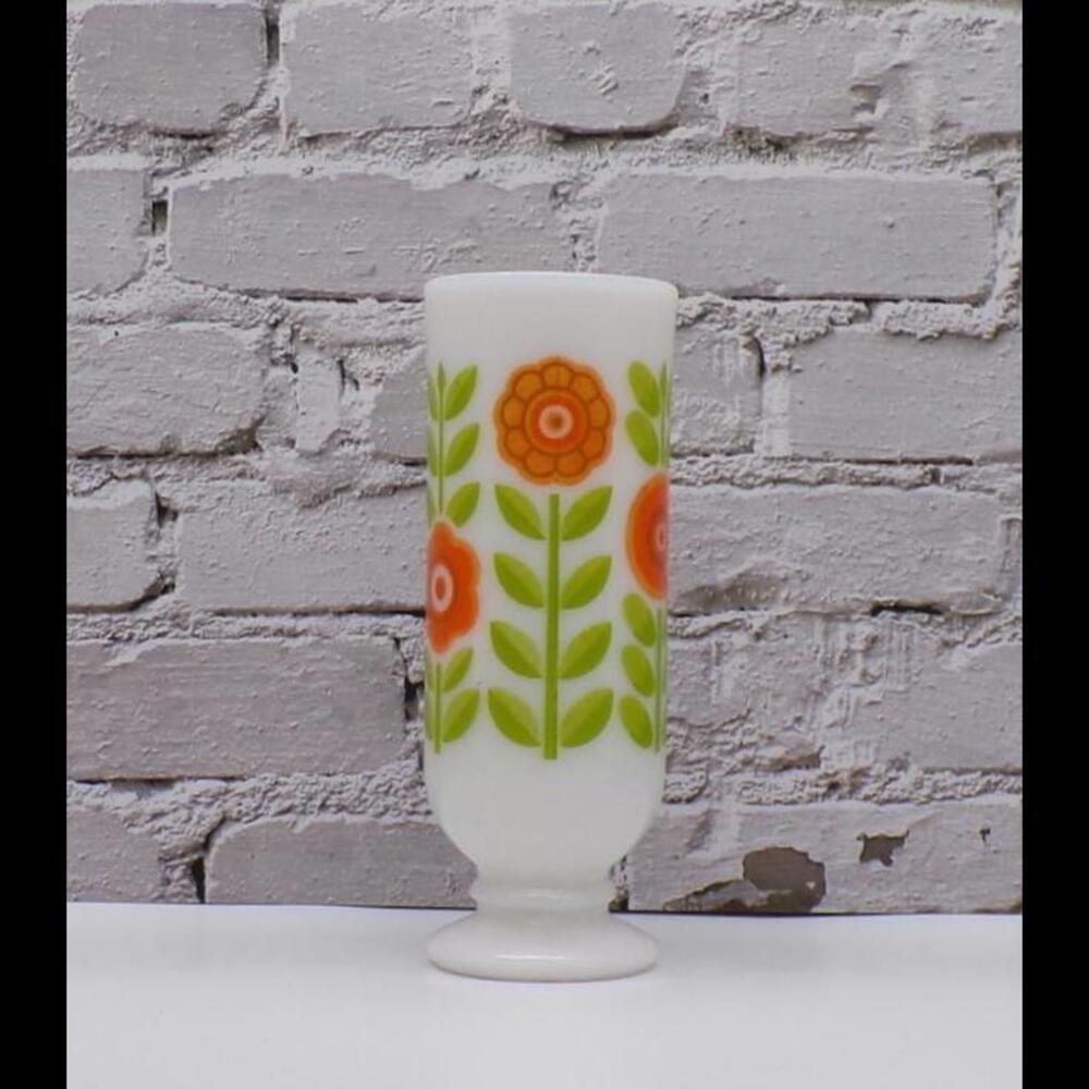 Vintage Groovy Milk Glass Tall Espresso /Irish Coffee Mug - Orange Flowers
